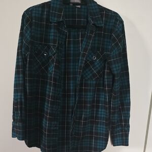 Sandra Teal and Black Plaid Shirt